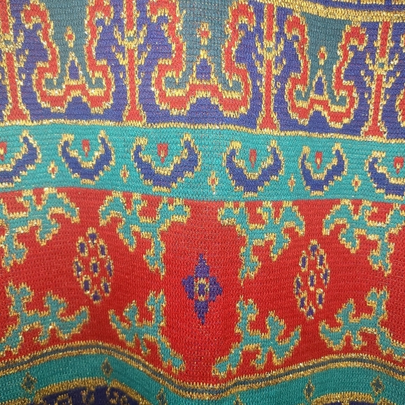 Batya Vintage Sweater Red Blue Gold Size L - Picture 2 of 5